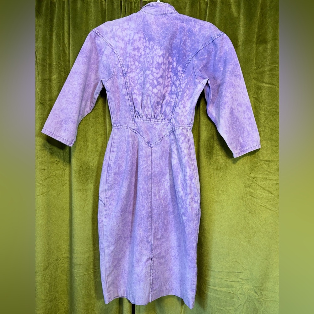 Vintage 1980s Champagne West Purple Acid Wash Zip up style basque moto dress XS - Picture 2 of 5